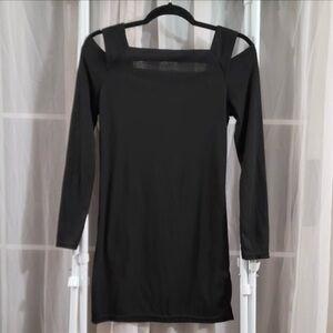 Black Shoulder-Cut Ribbed Dress